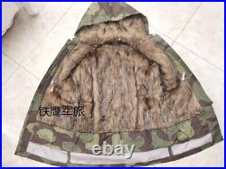Repro Ww2 German Italian Camo M44 Jacket Rabbit Fur Winter Parka Great Coat XXL