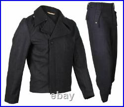 Retro Ww2 German Elite Panzer Black Wool Wrap Jacket & Trousers, Size L
