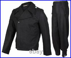 Retro Ww2 German Elite Panzer Black Wool Wrap Jacket & Trousers, Size L