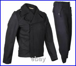 Retro Ww2 German Elite Panzer Black Wool Wrap Jacket & Trousers, Size M