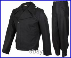 Retro Ww2 German Elite Panzer Black Wool Wrap Jacket & Trousers, Size M
