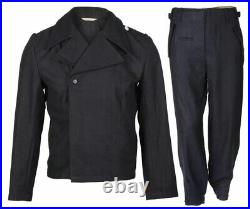 Retro Ww2 German Elite Panzer Black Wool Wrap Jacket & Trousers, Size S