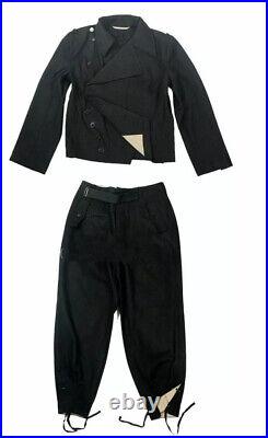 Retro Ww2 German Wh Panzer Black Wool Wrap Tunic & Trousers, Size S