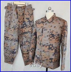 SIZE L GERMAN EM AUTUMN OAK CAMO M43 FIELD TUNIC & TROUSERS -WW2 Replica