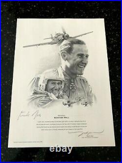 Signed By Gunther Rall Potrait John Shaw Me-109 Luftwaffe Ace 275 Kills