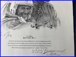 Signed By Gunther Rall Potrait John Shaw Me-109 Luftwaffe Ace 275 Kills