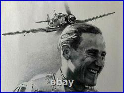 Signed By Gunther Rall Potrait John Shaw Me-109 Luftwaffe Ace 275 Kills