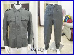 Size L Wwii German M1943 M43 Em Gray Green Wool Field Tunic & Pants Set