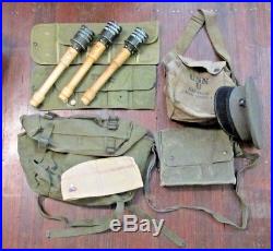 US WW II badge pack cartridge pouch USN gas mask 3 German practice stick grenade