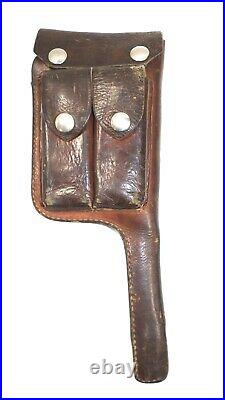 VINTAGE German Mauser C96 Broomhandle Leather Holster With Stripper Clips