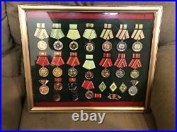 Vintage Replica East German War Medallions 25 Show Piece Frame 17 1/2x14 1/2