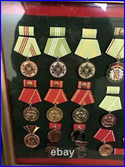 Vintage Replica East German War Medallions 25 Show Piece Frame 17 1/2x14 1/2
