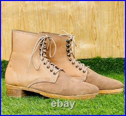 WW2 GERMAN M37 NATURAL LOW BOOTS, MILITARY ANKLE HOBNAIL BOOTS All Sizes