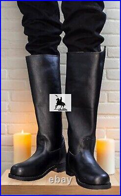 WW2 GERMAN OFFICER LEATHER BOOTS, MEN'S BLACK RIDING BOOTS All Size available