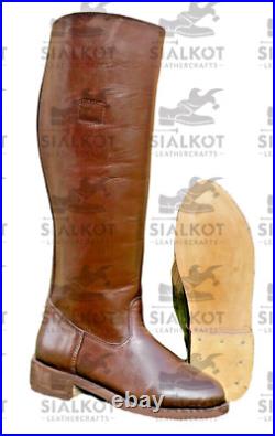 WW2 GERMAN OFFICER LEATHER BOOTS, MEN'S BROWN RIDING BOOTS All Size Available