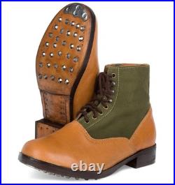 WW2 German Afrika Korps DAK Low Boots Tan Leather Canvas Lace Up Military Repro