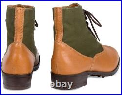 WW2 German Afrika Korps DAK Low Boots Tan Leather Canvas Lace Up Military Repro