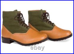 WW2 German Afrika Korps DAK Low Boots Tan Leather Canvas Lace Up Military Repro