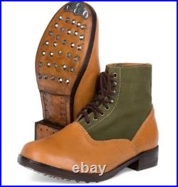 WW2 German Afrika Korps DAK Low Boots Tan Leather Canvas Lace Up Military Repro