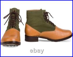 WW2 German Afrika Korps DAK Low Boots Tan Leather Canvas Lace Up Military Repro