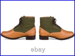 WW2 German Afrika Korps DAK Low Boots Tan Leather Canvas Lace Up Military Repro