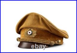 WW2 German Brown Wool Peaked Visor Cap Gold Cord 1930s Historical Reproduction