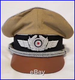 WW2 German Luftwaffe Airforce Officers Africa Corps Khaki Cursher Visor Hat Cap