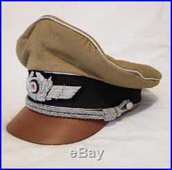 WW2 German Luftwaffe Airforce Officers Africa Corps Khaki Cursher Visor Hat Cap