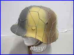WW2 German M35 Camo Helmet with Chicken Wire M1935 Reproduction