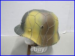 WW2 German M35 Camo Helmet with Chicken Wire M1935 Reproduction