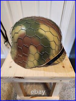 WW2 German M35 Helmet 3 Color Normandy Camouflage with Wire Reproduction