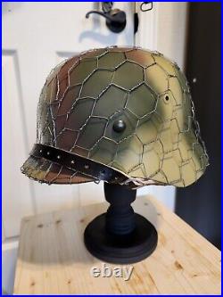 WW2 German M35 Helmet 3 Color Normandy Camouflage with Wire Reproduction