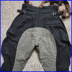 WW2 German Officer Riding Breeches with Suspenders WWII Black Grey