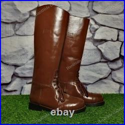 WW2 German Repro Brown Leather Jackboots Handmade WWII Military Combat Boots