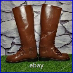 WW2 German Repro Brown Leather Jackboots Handmade WWII Military Combat Boots