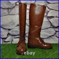 WW2 German Repro Brown Leather Jackboots Handmade WWII Military Combat Boots