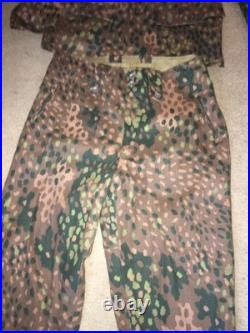 WW2 German Waffen SS M44 Pea Dot Camo Field Jacket & Pants. Vntg. REPRO. Large