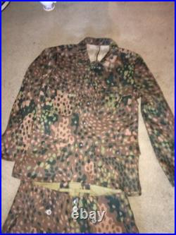 WW2 German Waffen SS M44 Pea Dot Camo Field Jacket & Pants. Vntg. REPRO. Large