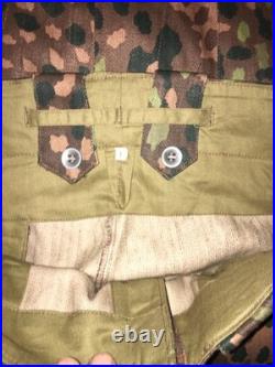 WW2 German Waffen SS M44 Pea Dot Camo Field Jacket & Pants. Vntg. REPRO. Large