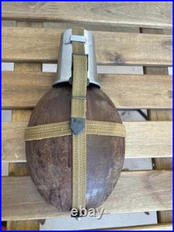WW2 German wehrmachtHRE 43 DAK coconut canteen with repro straps (1) WWII