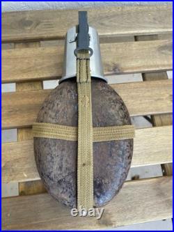 WW2 German wehrmachtHRE 43 DAK coconut canteen with repro straps (1) WWII
