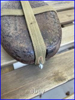 WW2 German wehrmachtHRE 43 DAK coconut canteen with repro straps (1) WWII