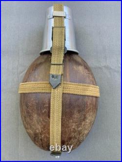 WW2 German wehrmacht HRE 43 DAK coconut canteen with repro straps WWII