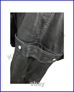 WW2 Officer Military Uniform Black Leather Trench Coat Jacket