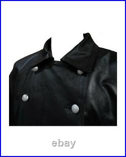 WW2 Officer Military Uniform Black Leather Trench Coat Jacket