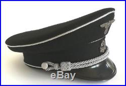 WW2 WWII German SS Elite Officer Hat M32 Cap Army Black Wool Badges Vtg Reprodu