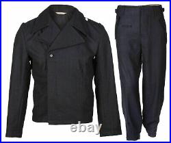 WWII GERMAN ELITE PANZER BLACK WOOL RETRO JACKET TROUSERS SIZE S suit