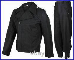 WWII GERMAN ELITE PANZER BLACK WOOL RETRO JACKET TROUSERS SIZE XL suit
