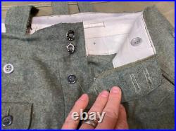 WWII GERMAN M1943 M43 WOOL COMBAT FIELD TROUSERS WithSUSPEND- SIZE MEDIUM 34 WAIST