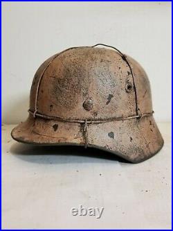 WWII GERMAN M35 Winter 3 Wire camo HELMET With Hand Aged Paint Work and Liner